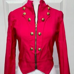 Hybrid & Co. Women's Military crop stretch gold zip up blazer jacket